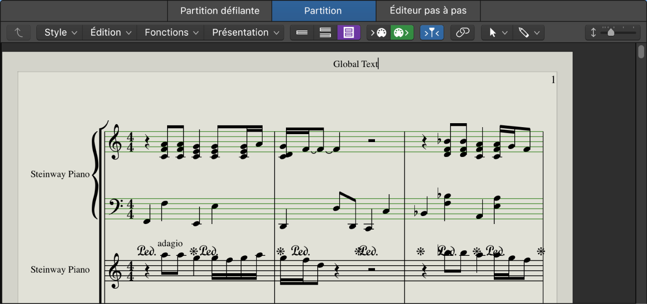 Figure. En tête de texte global dans l’éditeur de partition