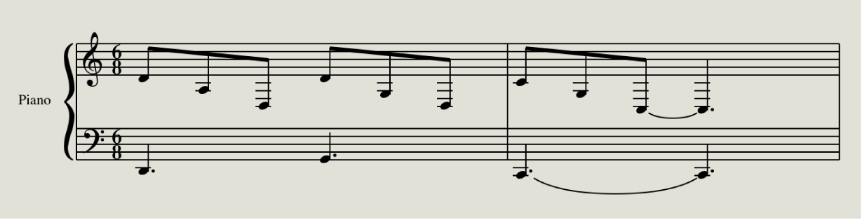 Figure. Exemple de ligature entre deux portées.