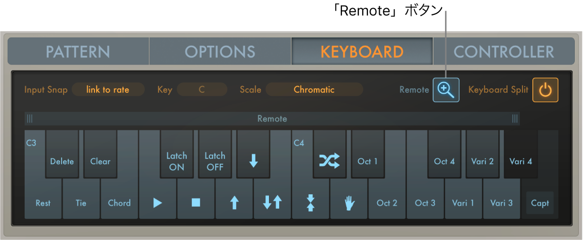 図。Arpeggiatorのリモートパラメータ。