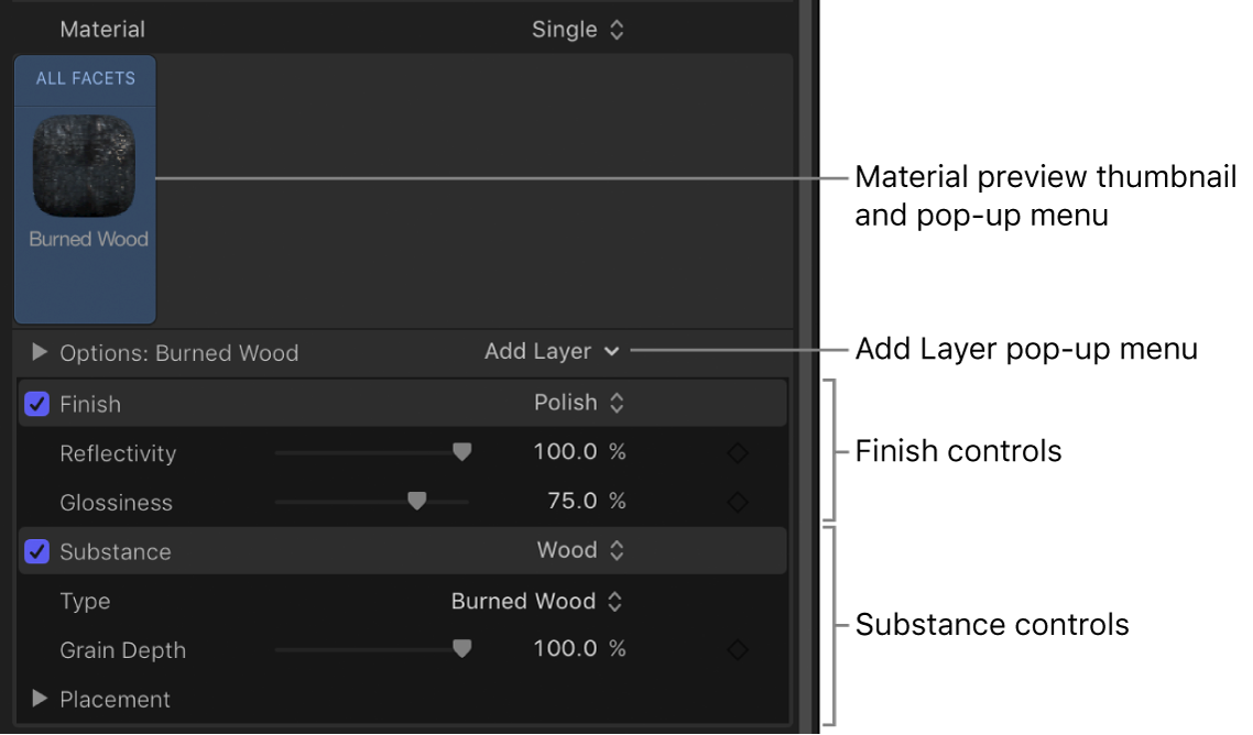 3D Text Inspector showing material with multiple layers