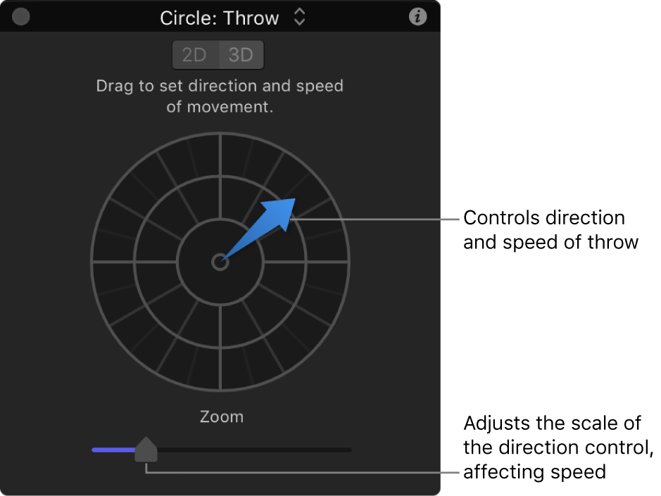 HUD showing Throw behavior controls in 2D mode