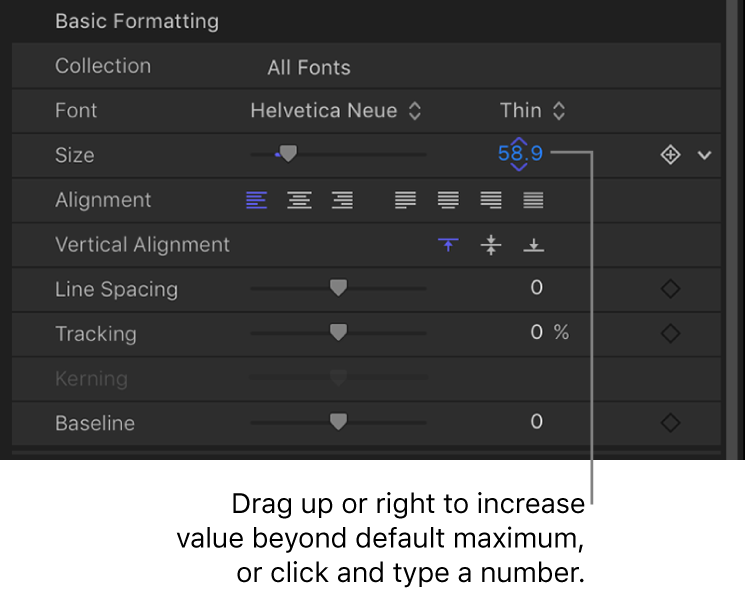 Size value field for Text Size parameter