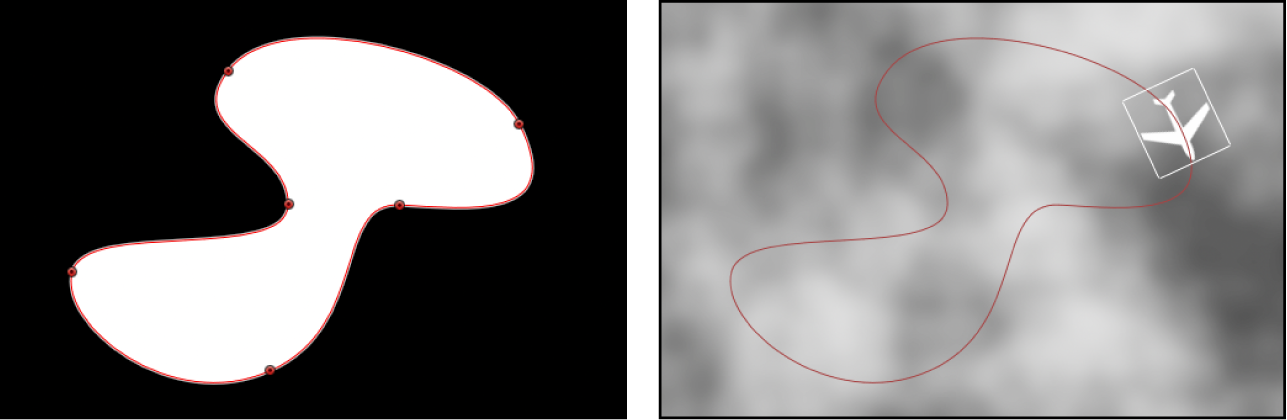 Canevas affichant un calque de forme utilisé comme source pour le comportement Trajectoire d’animation