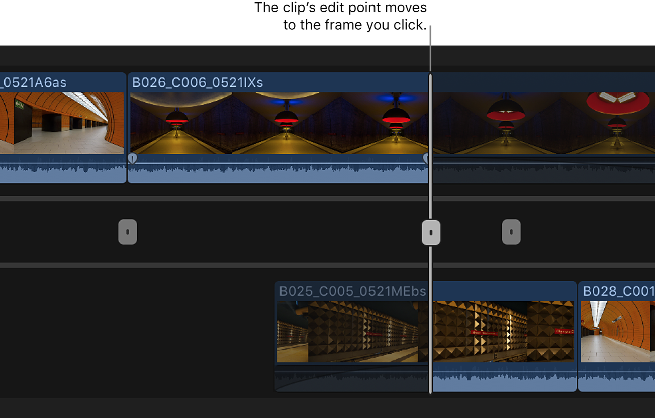 The outgoing clip end point shown at the frame that was clicked