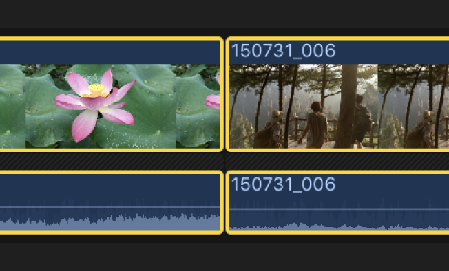 Two adjacent clips selected in the timeline