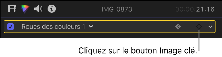 Bouton Image clé désactivé du paramètre Roues de couleur dans l’inspecteur de couleur