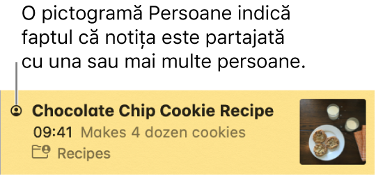 O notiță care a avut persoane adăugate la ea, cu pictograma Persoane în partea stângă a numelui notiței.