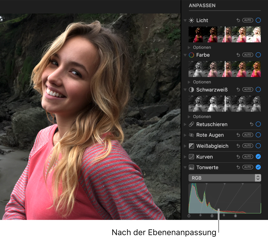 Ein Foto nach dem Anpassen der Tonwerte.