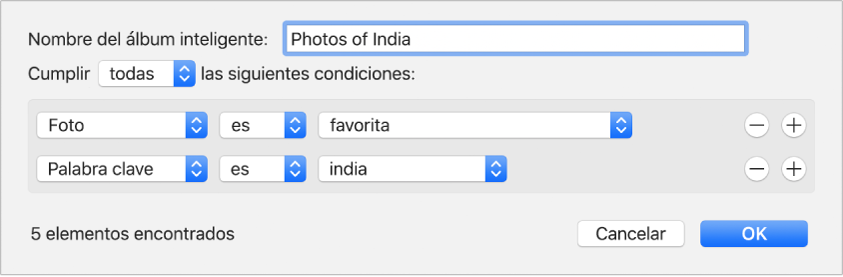 Un diálogo mostrando los criterios de un álbum inteligente.