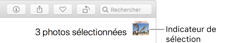 Un indicateur de sélection présentant trois photos sélectionnées.
