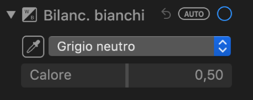 I controlli di “Bilanciamento bianchi” nel pannello Regola.