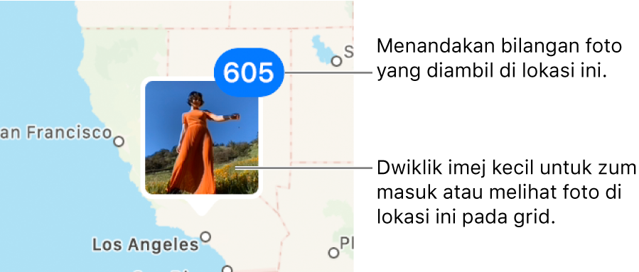 Imej kecil dari foto yang terletak pada peta.
