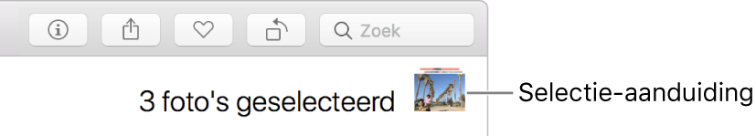 Een selectie-indicator waarbij drie foto's zijn geselecteerd.