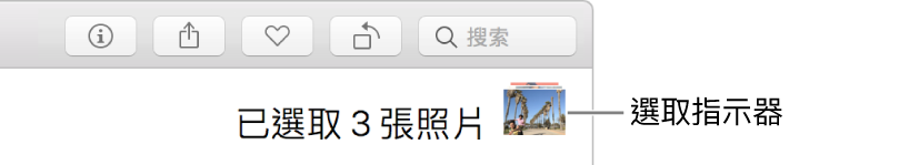 選取指示器顯示已選取三張照片。