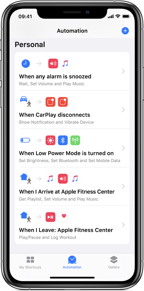 Personal automation list in Shortcuts.