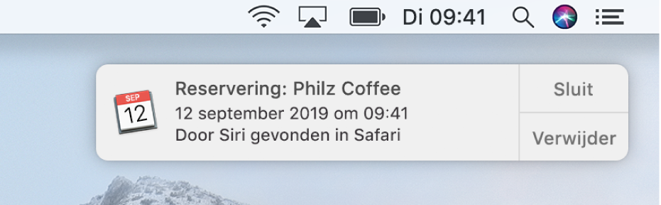 Een suggestie van Siri om een activiteit uit Safari toe te voegen aan de agenda.