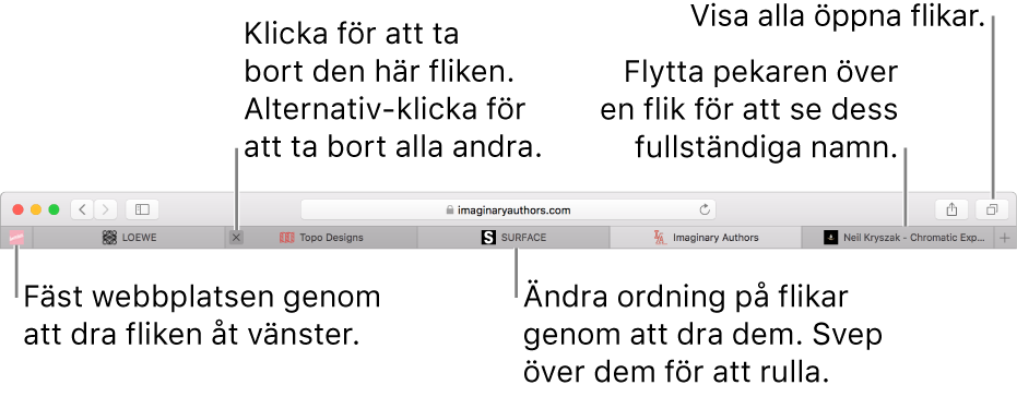 Safari-fönstret med flikar.