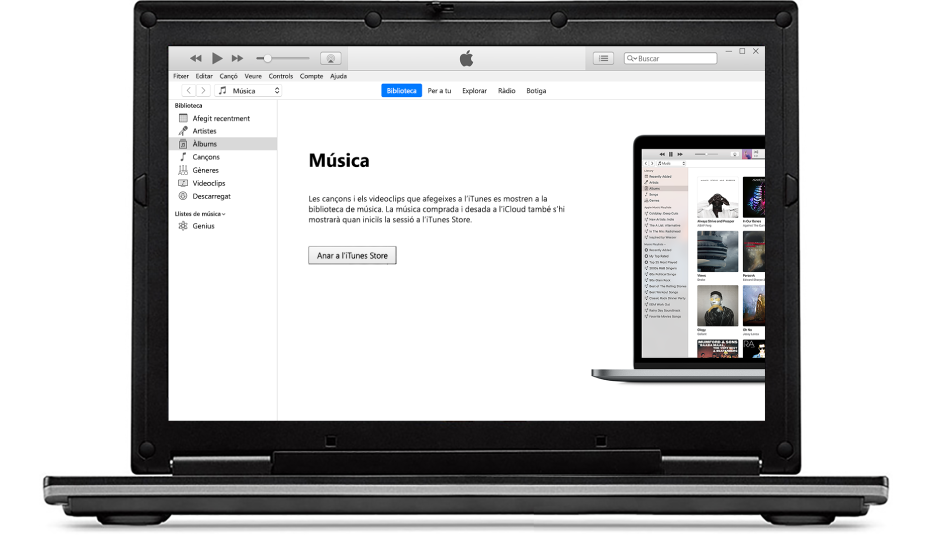 Un PC amb una biblioteca de l’iTunes nova i buida.
