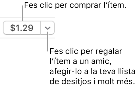 Un botó que mostra el preu Fes clic al preu per comprar l’element. Fes clic al triangle desplegable per regalar l’element a un amic, afegir l’element a la teva llista de desitjos i molt més.