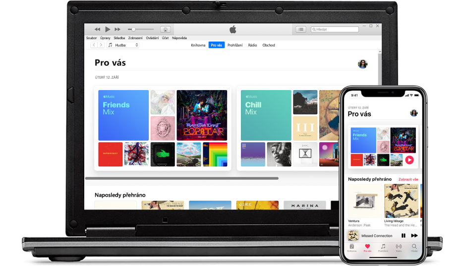 PC a iPhone s panelem Apple Music Pro vás