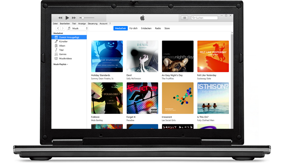 Das iTunes-Fenster mit einer Mediathek mit mehreren Alben