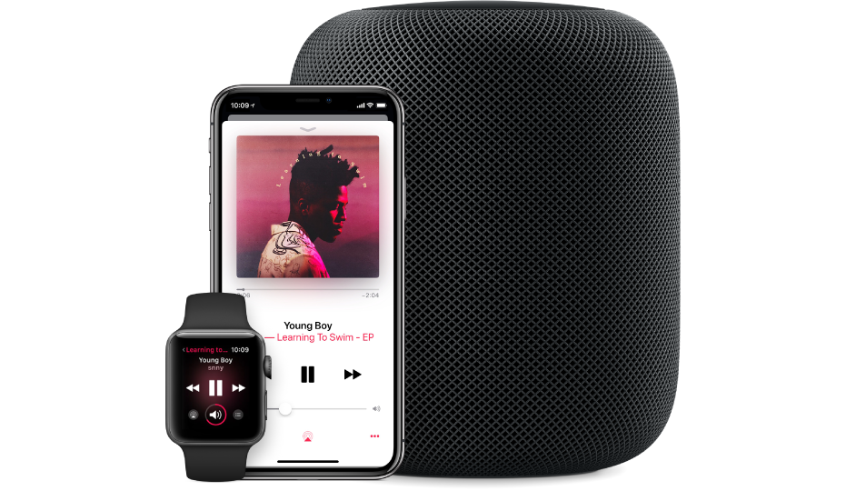 Apple Musicの曲がApple Watch、iPhone、HomePodで再生されています。