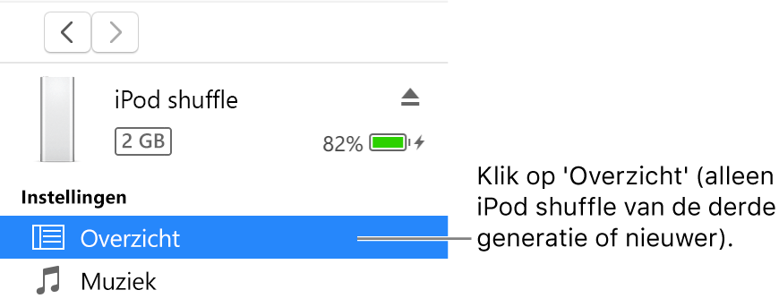 Het apparaatvenster met in de zijbalk aan de linkerkant 'Overzicht' geselecteerd.