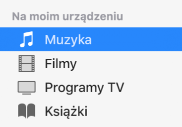 Sekcja Na moim urządzeniu paska bocznego, z zaznaczoną pozycją Muzyka.