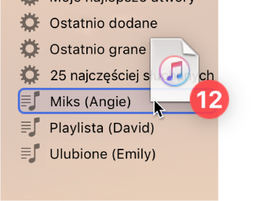 Album przeciągany do playlisty. Playlista jest wyróżniona niebieskim prostokątem.