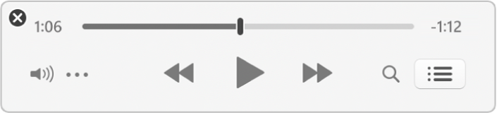 O menor Minirreprodutor do iTunes, mostrando apenas os controles (sem a capa do álbum).