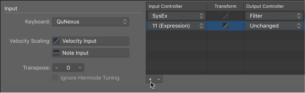 Figure. Add a new controller transform by clicking the “+” button.