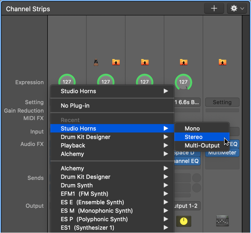 Figure. Instrument plug-in menu.