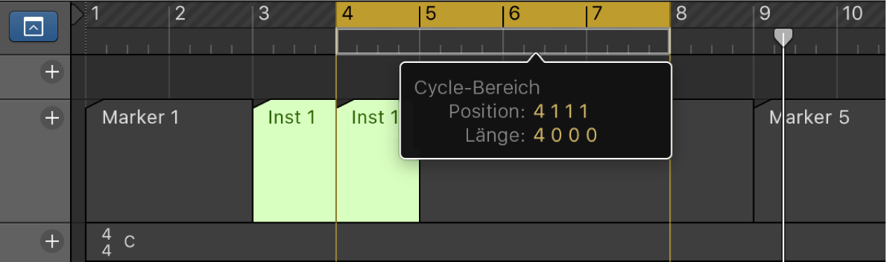 Abbildung. Verschieben des Cycle-Bereichs zur Marker-Spur