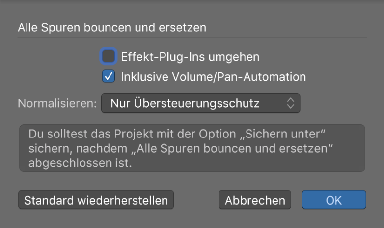 Abbildung. Dialogfenster „Alle Spuren bouncen und ersetzen“