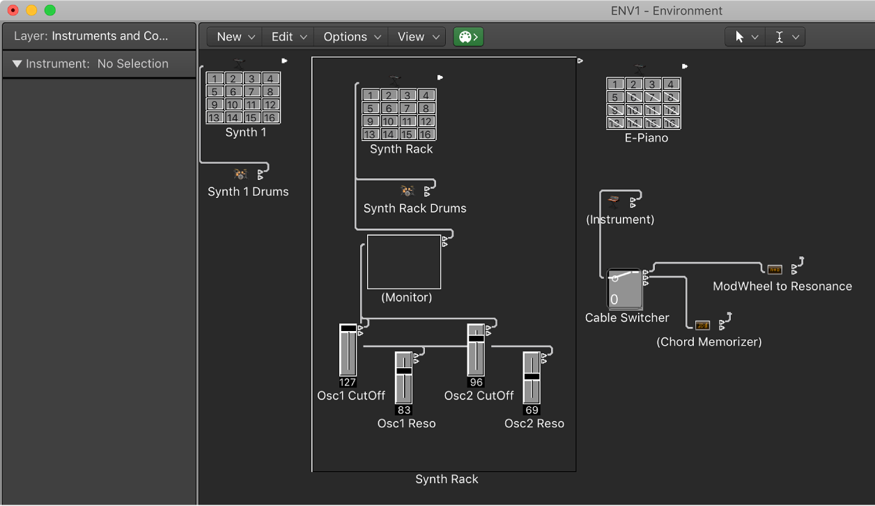 Figure. Environment window showing a variety of objects.