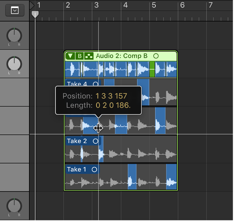 Figure. Dragging the pointer across a take section.