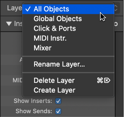 Figure. Layer pop-up menu showing list of layers.