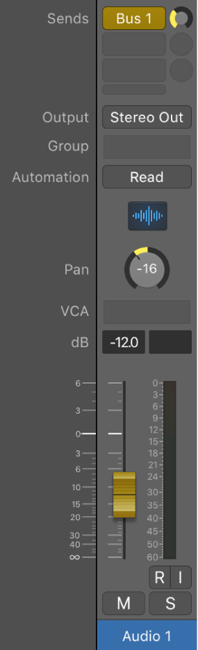 Figure. Channel Strip in Faders on Sends mode.