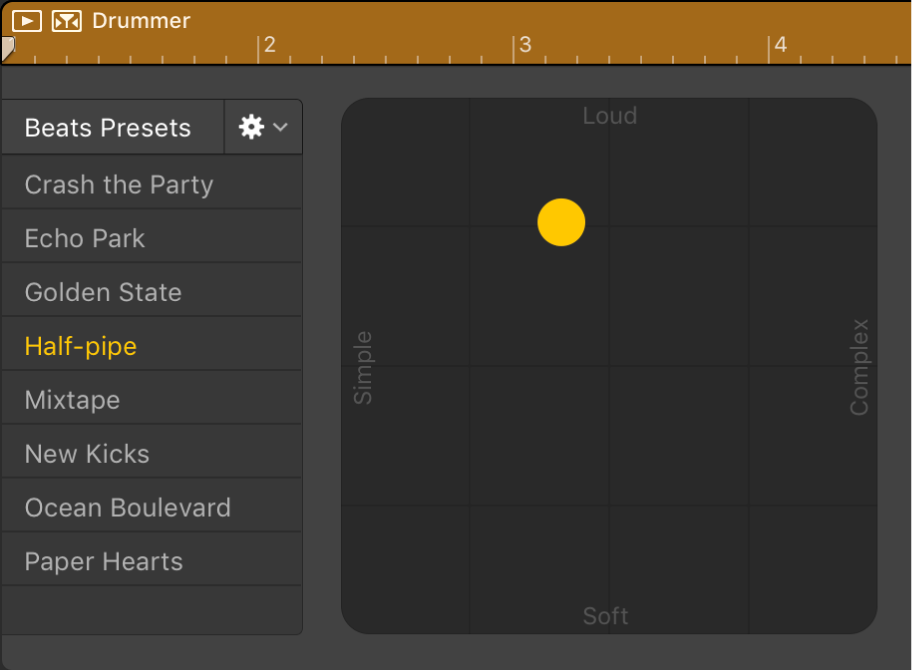 Figure. Drummer Editor showing region-based settings.