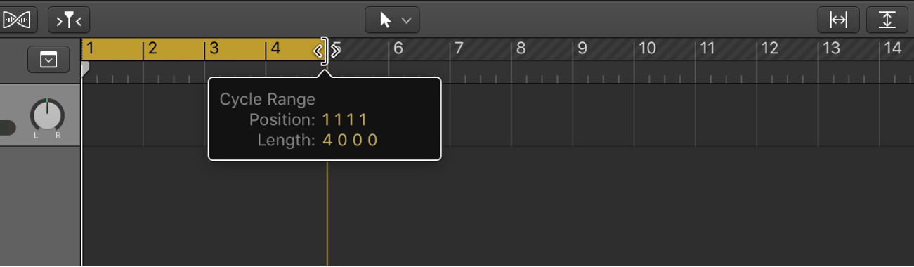 Figure. Dragging the right locator. The Help tag shows the cycle range and length.