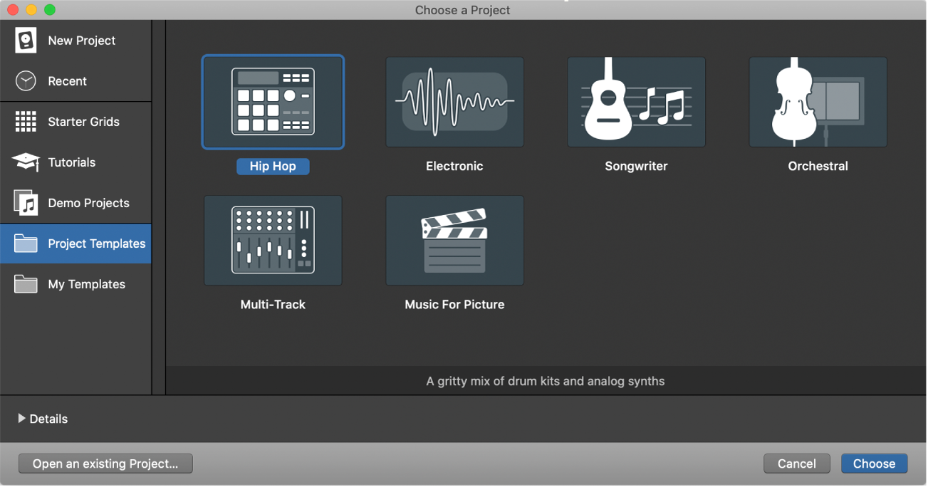 Figure. The Project Chooser, with an Empty Project template selected.