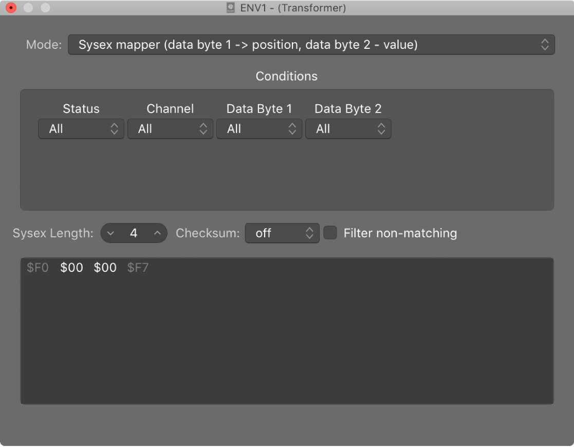 Figure. SysEx mapper in the Transformer window.