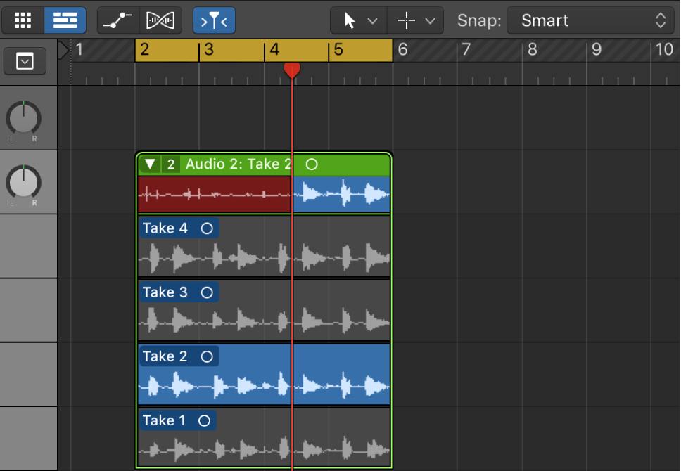 Figure. Showing audio recordings in a take folder.