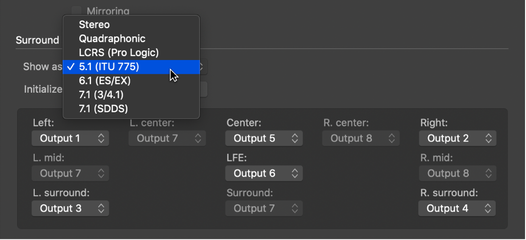 Figure. Surround preferences.