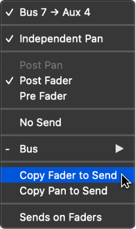 Figure. Copy Fader to Send command.