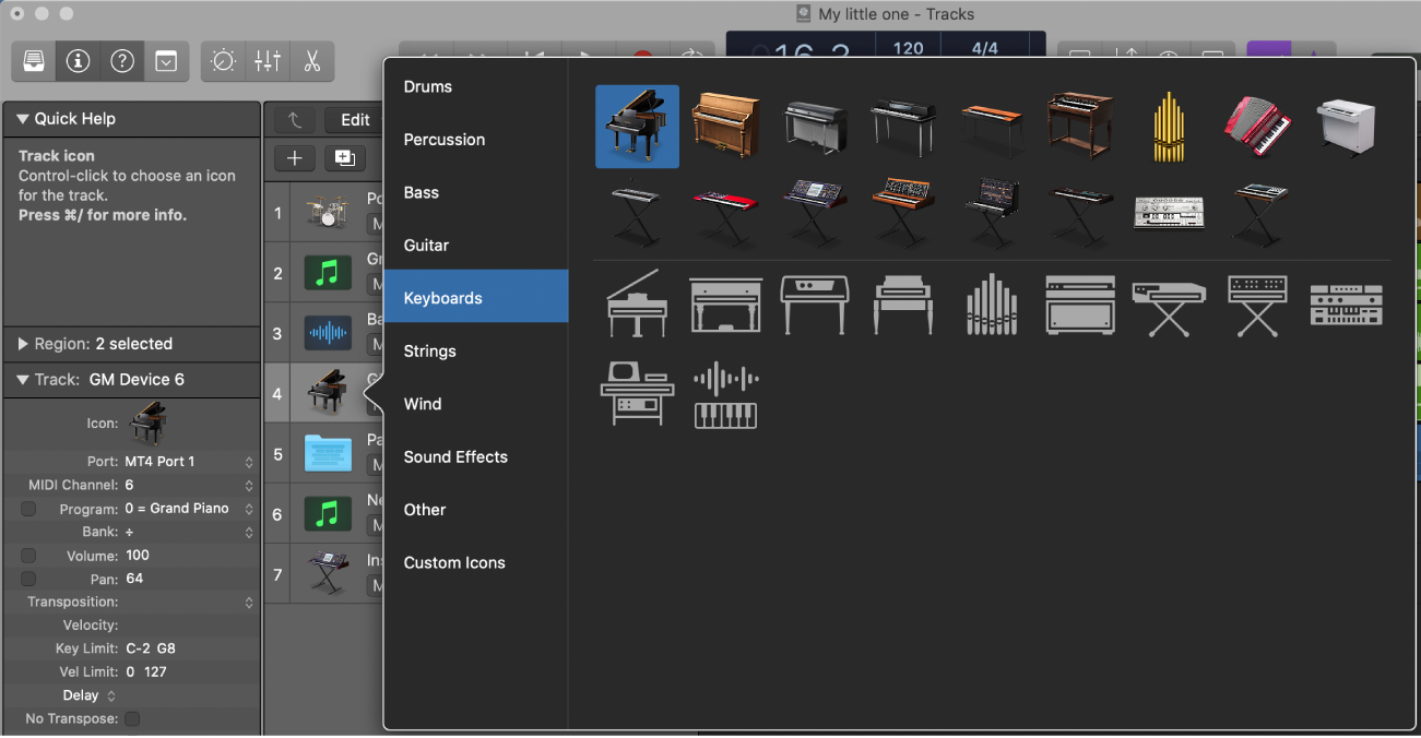 Figure. Selecting track icon from Icon shortcut menu.