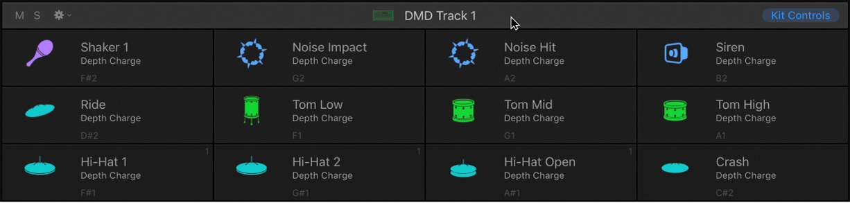 Figure. Drum Machine Designer grid and kit controls bar.