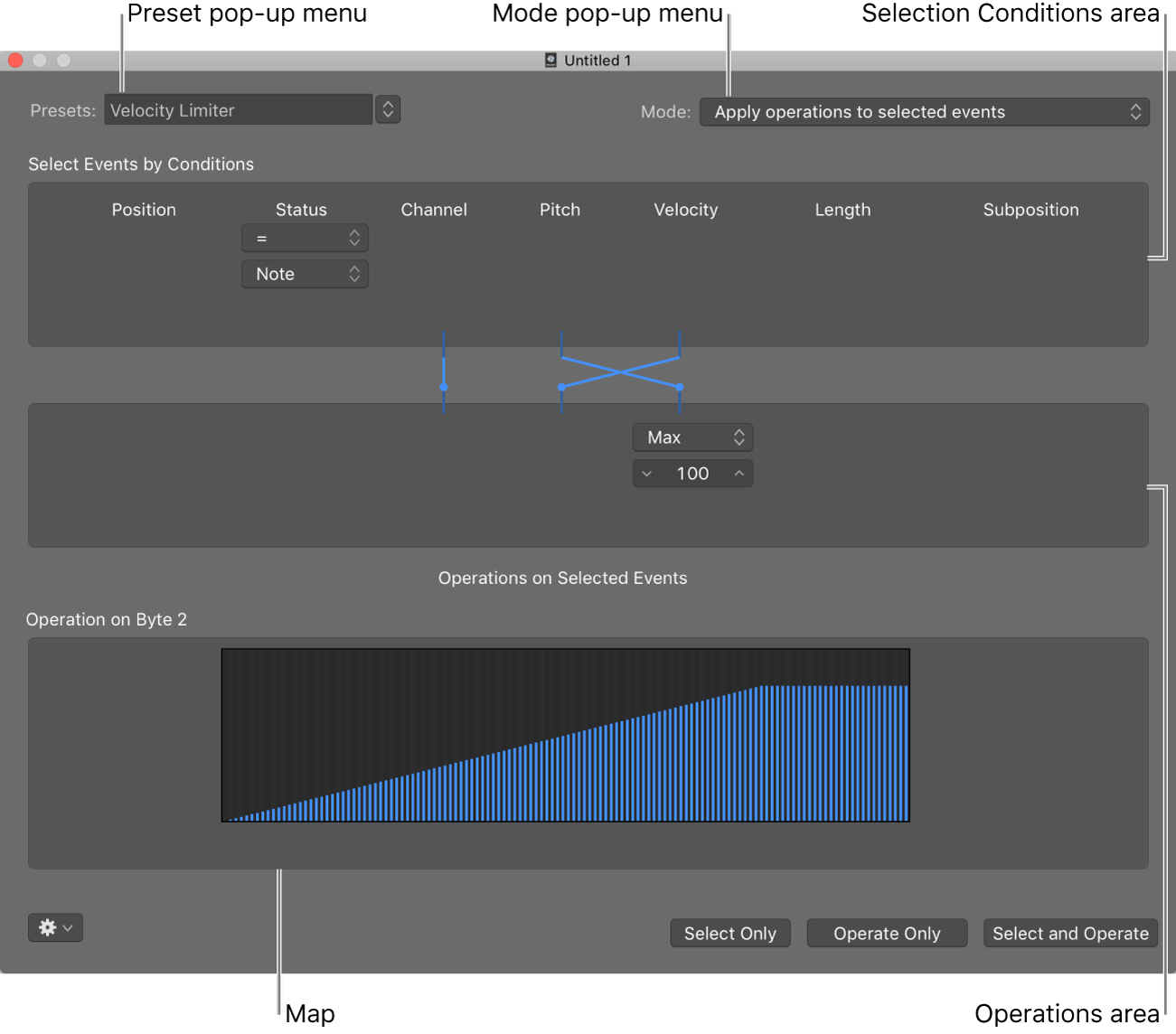 Figure. Pointing out the main parameters in the Transform window.