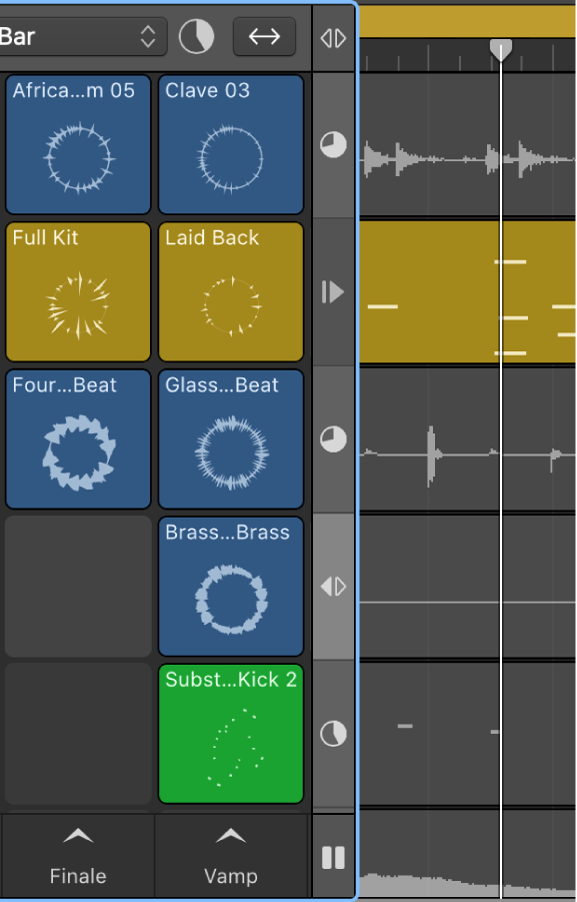 Figure. Divider column showing Loop Position indicators, a Restart button, an Activate Track button, and the Pause button.