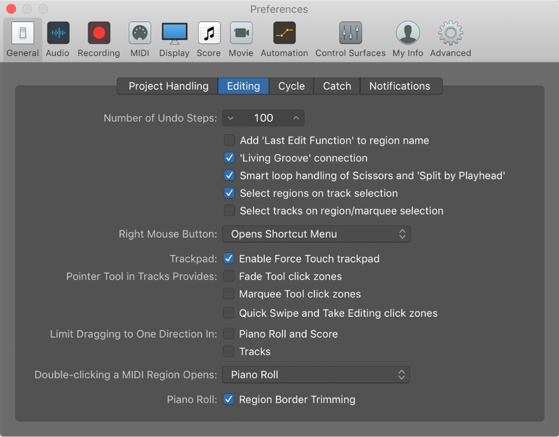 Figure. General Editing preferences.